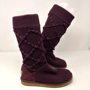 UGG Australia Knit Tall Sweater Boots 5879 Plum Sheepskin Lined Women’s 6